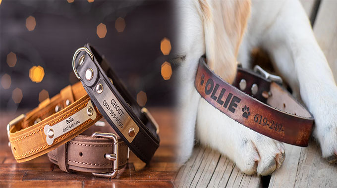 Handcrafted Leather Personalized Dog Collars with Name Engraving